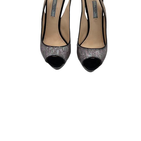 Prada Raso Paillettes Platform Slingback Heels Iridescent Sequin Size 39 US 9 - Picture 6 of 13